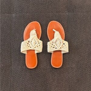 Women's Crochet Strap Sandals - Tan and Cream